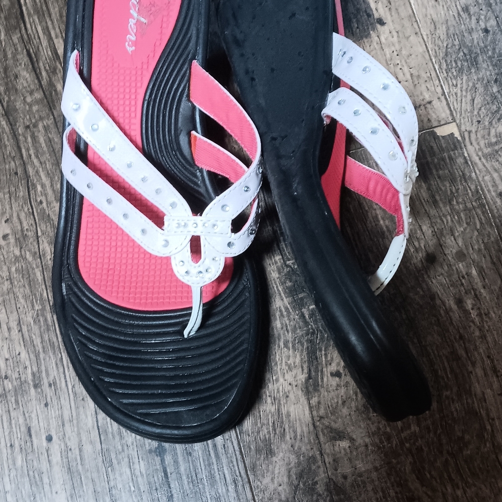 Skechers Black and White Sandals with Pink Accents